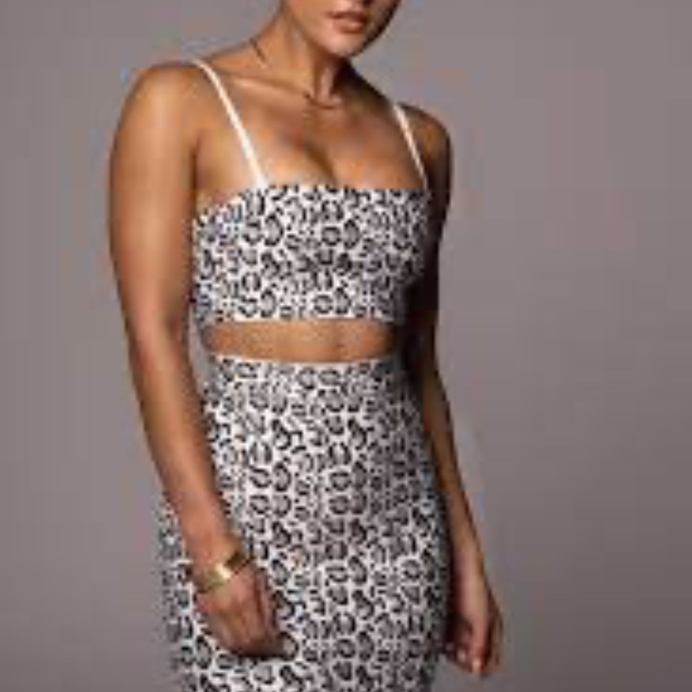 JLUXLABEL Leopard skirt top BLACK FINE PRINT SET